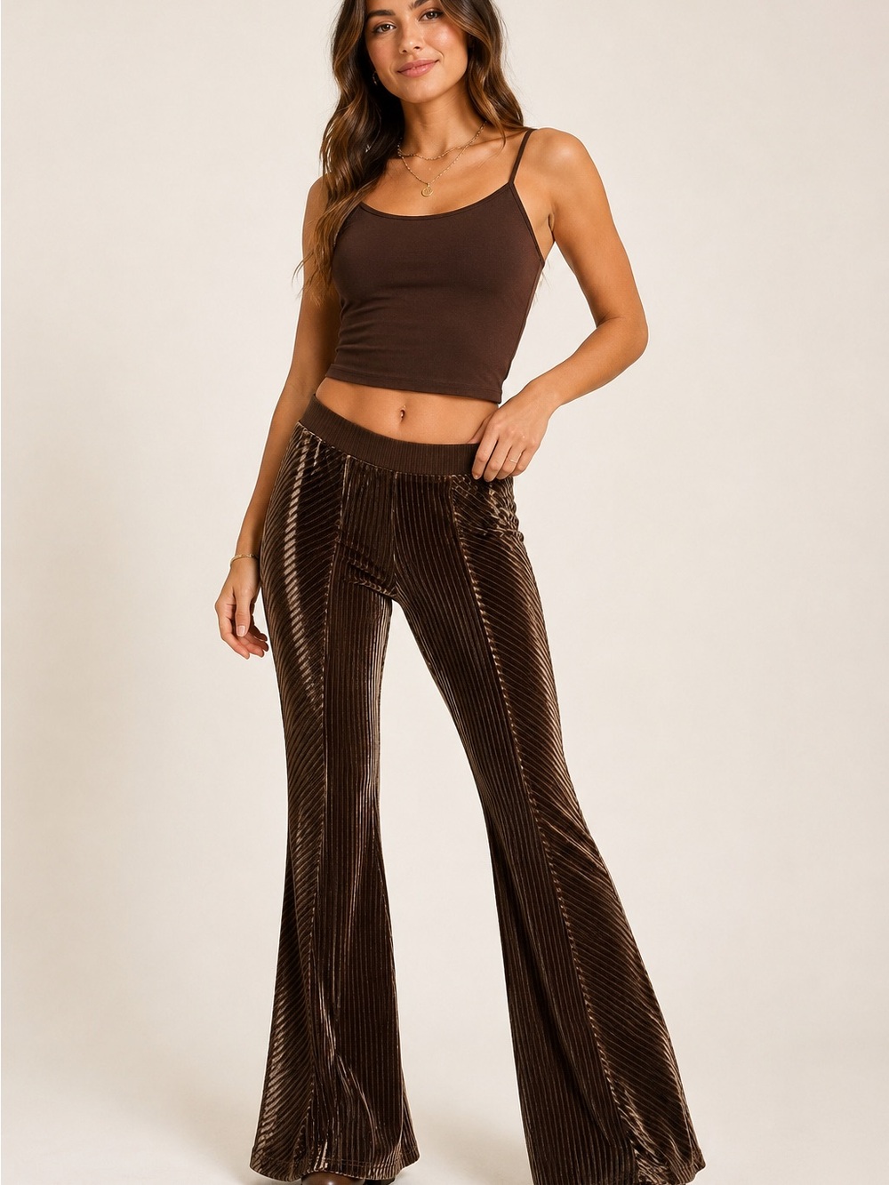 &merci Brown Ribbed Velvet Velour Flare Pants Y2K Bell Bottoms Small